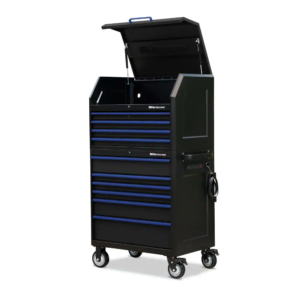 36 In. W X 24 In. D 10-Drawer Tool Chest and Cabinet Combo with Power and USB Outlets in Black and Blue