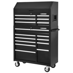 41 In. W X 18 In. D Standard Duty 16-Drawer Combination Rolling Tool Chest and Top Tool Cabinet Set in Gloss Black