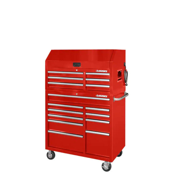 41 In. W X 24.5 In. D Standard Duty 16-Drawer Combination Rolling Tool Chest and Top Tool Cabinet Set in Gloss Red