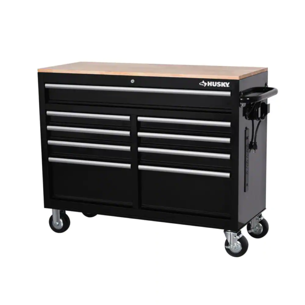 46 In. W X 18 In. D 9-Drawer Black Mobile Workbench Cabinet