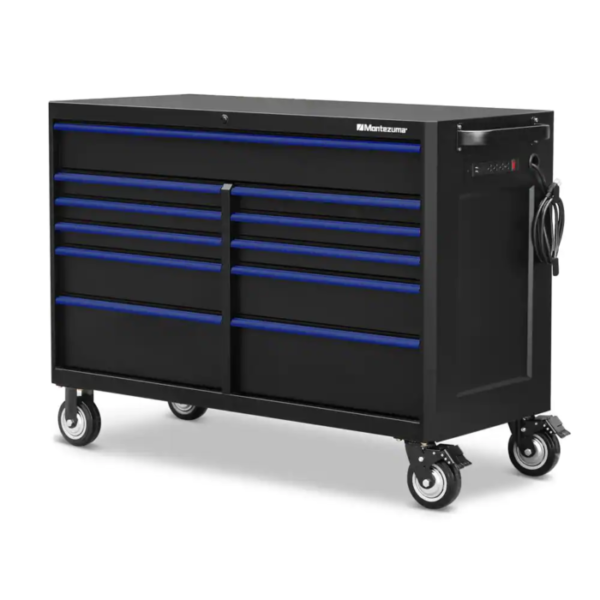 46 In. X 24 In. 11-Drawer Roller Cabinet Tool Chest with Power and USB Outlets in Black and Blue