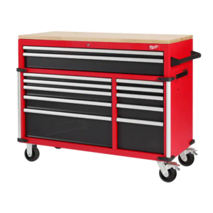 52 In. W X 22 In. D 12 Drawer Heavy Duty Mobile Workbench Cabinet in Red