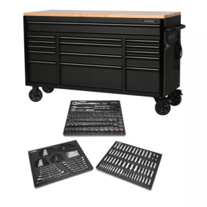 61 In. W X 23 in D Heavy Duty 15-Drawer Mobile Workbench with Mechanics Tool Set (290-Piece) in EVA in Matte Black