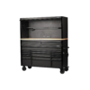 61 In. W X 23 In. D Heavy-Duty 17-Drawer Mobile Workbench Cabinet with Riser and Hutch in Matte Black