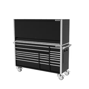 72 In. W X 24.5 In. D Professional Duty 20-Drawer Mobile Workbench Tool Storage Combo with Top Tool Chest Hutch in Black