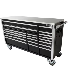 72 In. W X 24.6 In. D Professional Duty 20-Drawer Mobile Workbench Cabinet with Stainless Steel Top in Black