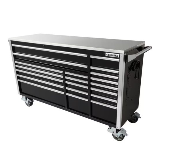 72 In. W X 24.6 In. D Professional Duty 20-Drawer Mobile Workbench Cabinet with Stainless Steel Top in Black