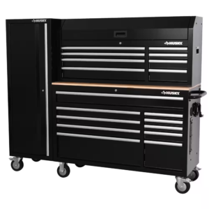 Modular 72 In. W 10-Drawer Black Mobile Workbench Cabinet with 8-Drawer Top Chest and 20 In. Side Locker