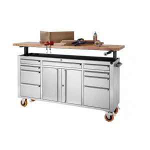 PRO 72 In. 9-Drawer Stainless Steel Workbench with Adjustable Top