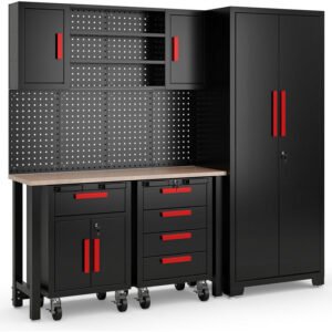 WFX Utility™ 6pcs Garage Cabinets And Storage System Set With Pegboard & Rubber Wood Worktop